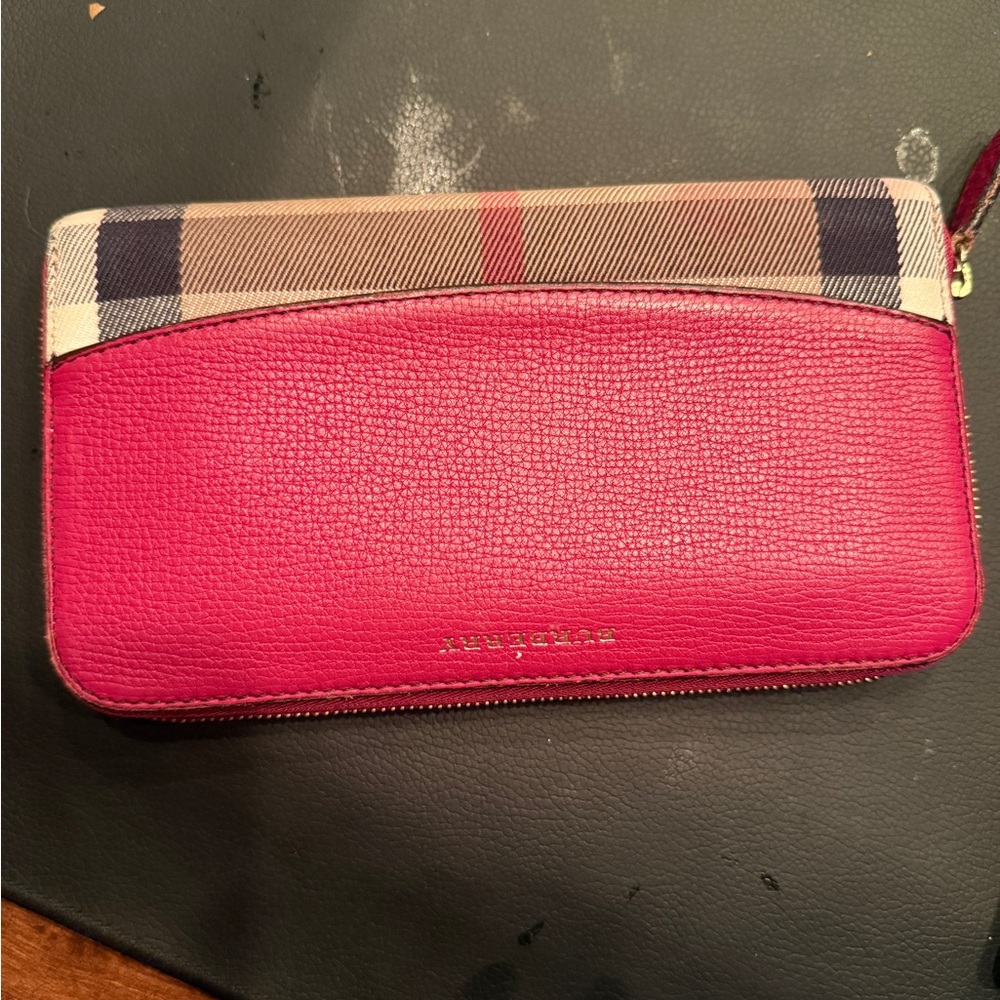 Burberry Elmore Red and Beige Checkered Wallet